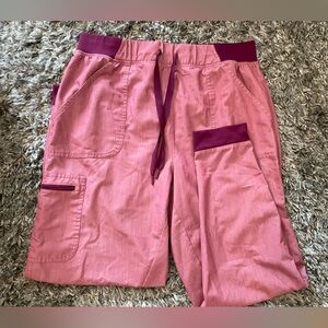 ADAR Pink Scrub Pants with Deep Magenta Waistband